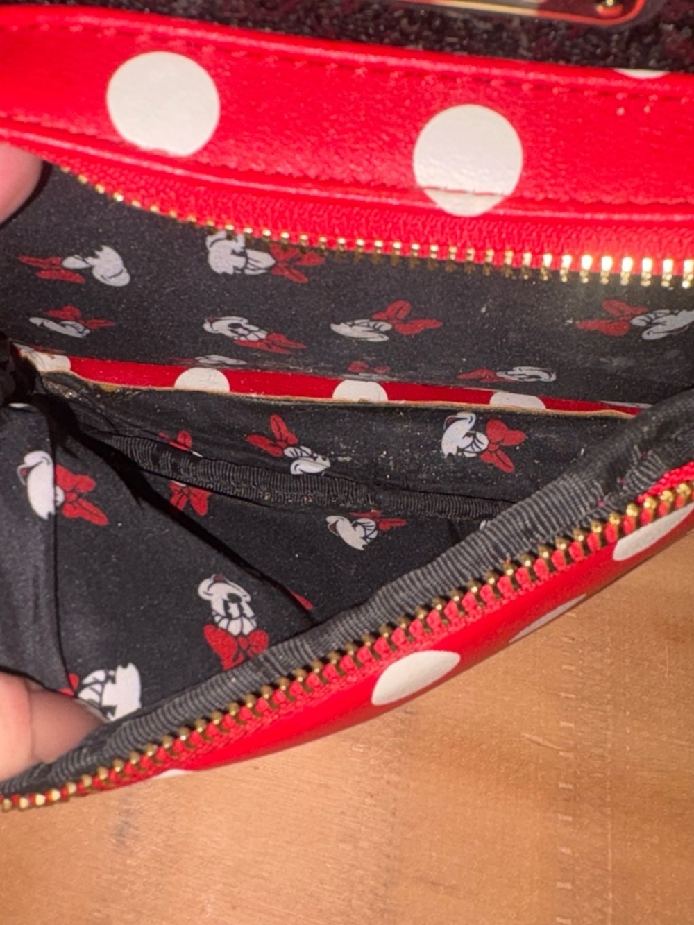 Loungefly Red White Polka Dot Minnie Mouse Sequin Ear Backpack - Picture 5 of 7